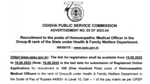 OPSC Recruiting 105 Homoeopathic Medical Officer