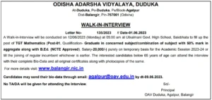 Walk-in for TGT Math at OAV, Duduka, Balangir