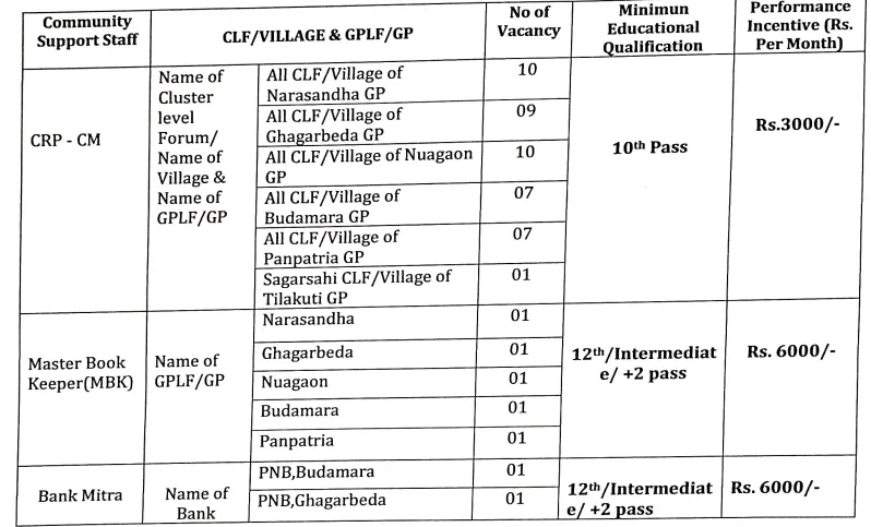 Mayurbhanj Shakti Sangha BLF Office, Raruan Block Job Openings for Community Support Staff