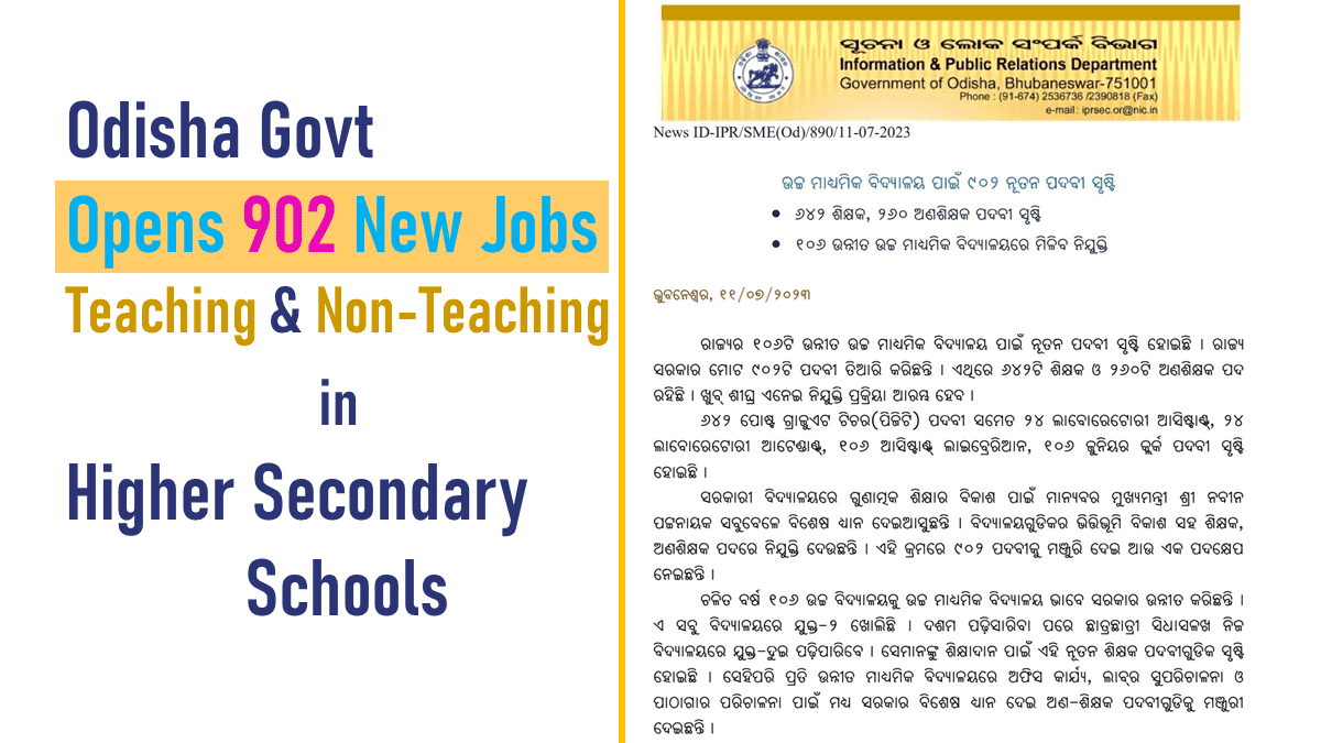 Odisha Govt Opens 902 New Teaching and NonTeaching Jobs in Higher