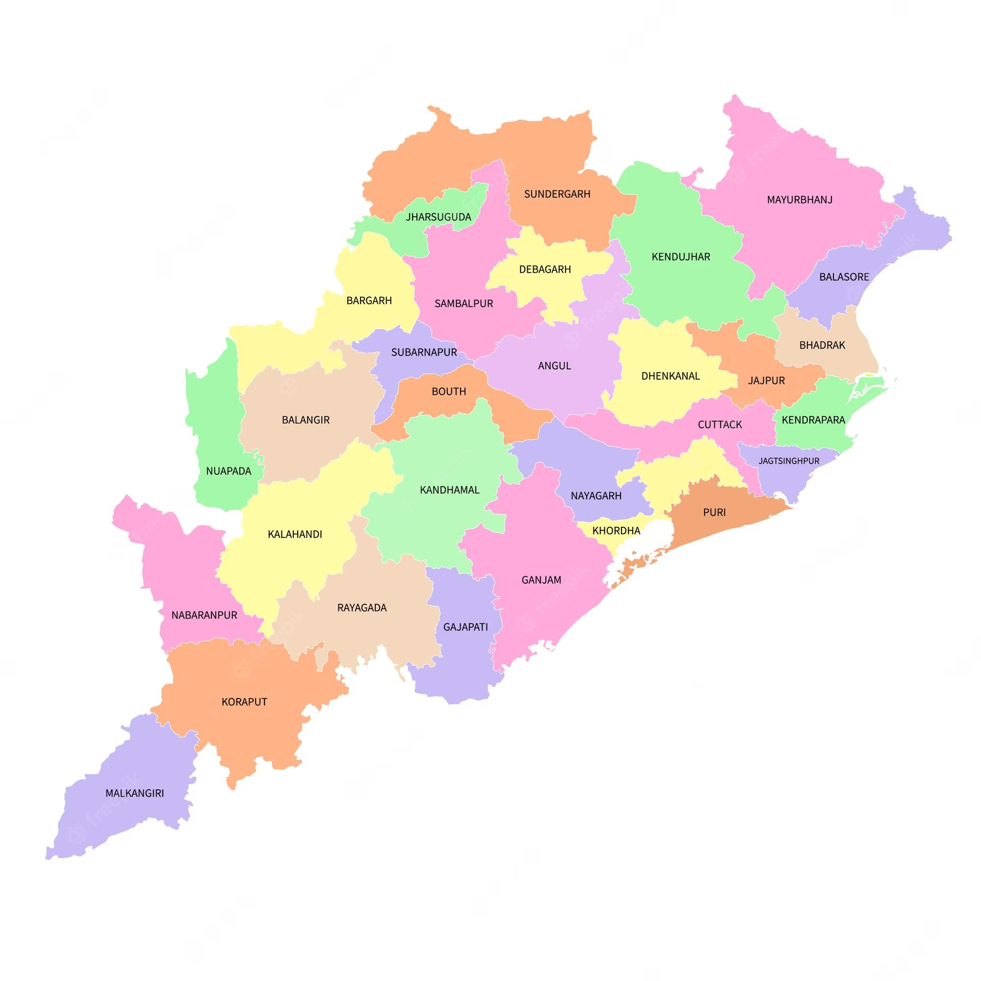 Full HD Odisha Map with Districts