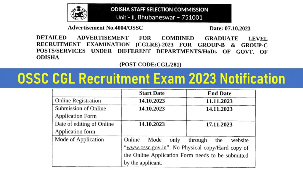 OSSC CGL Recruitment Exam 2023 Notification