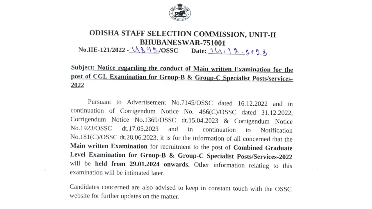 OSSC Announces Main Exam Dates for CGL 2022