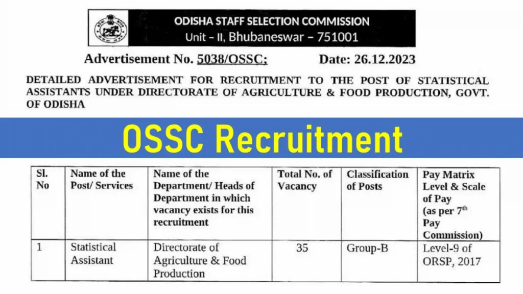 OSSC Statistical Assistant Vacancy