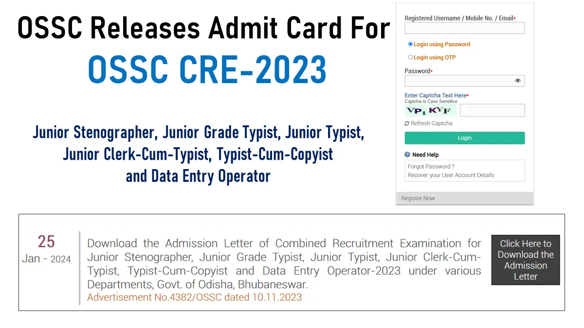 OSSC Junior Stenographer Admit Card 2023