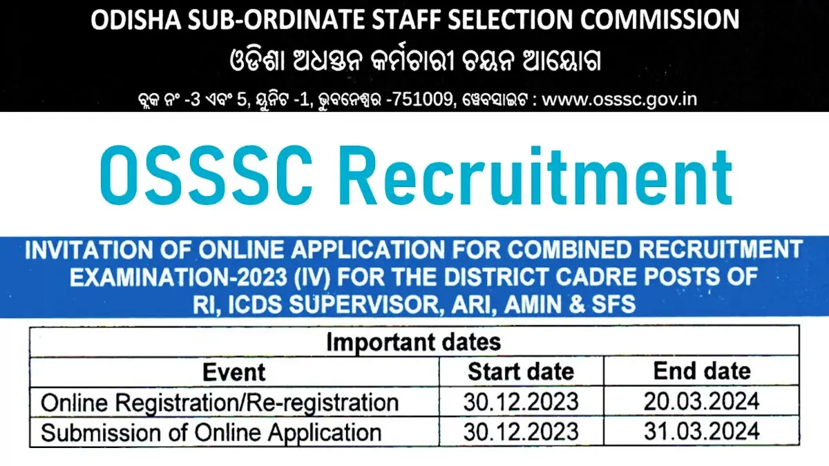 OSSSC Recruitment 2024 for RI, ARI, Amin, ICDS Supervisor, and Statistical Field Surveyor