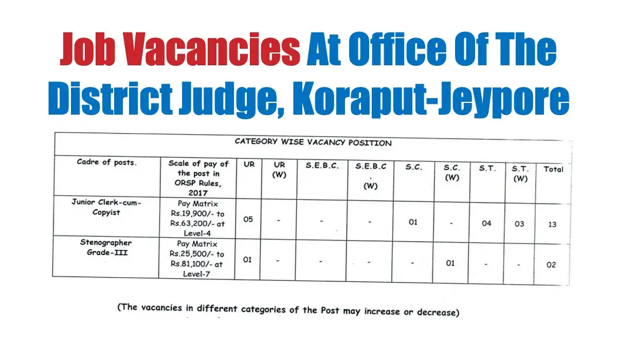 Job Vacancies At Office Of The District Judge, Koraput-Jeypore