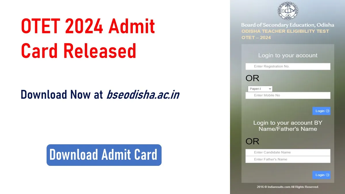 OTET 2024 Admit Card Released Download Now at bseodisha.ac.in