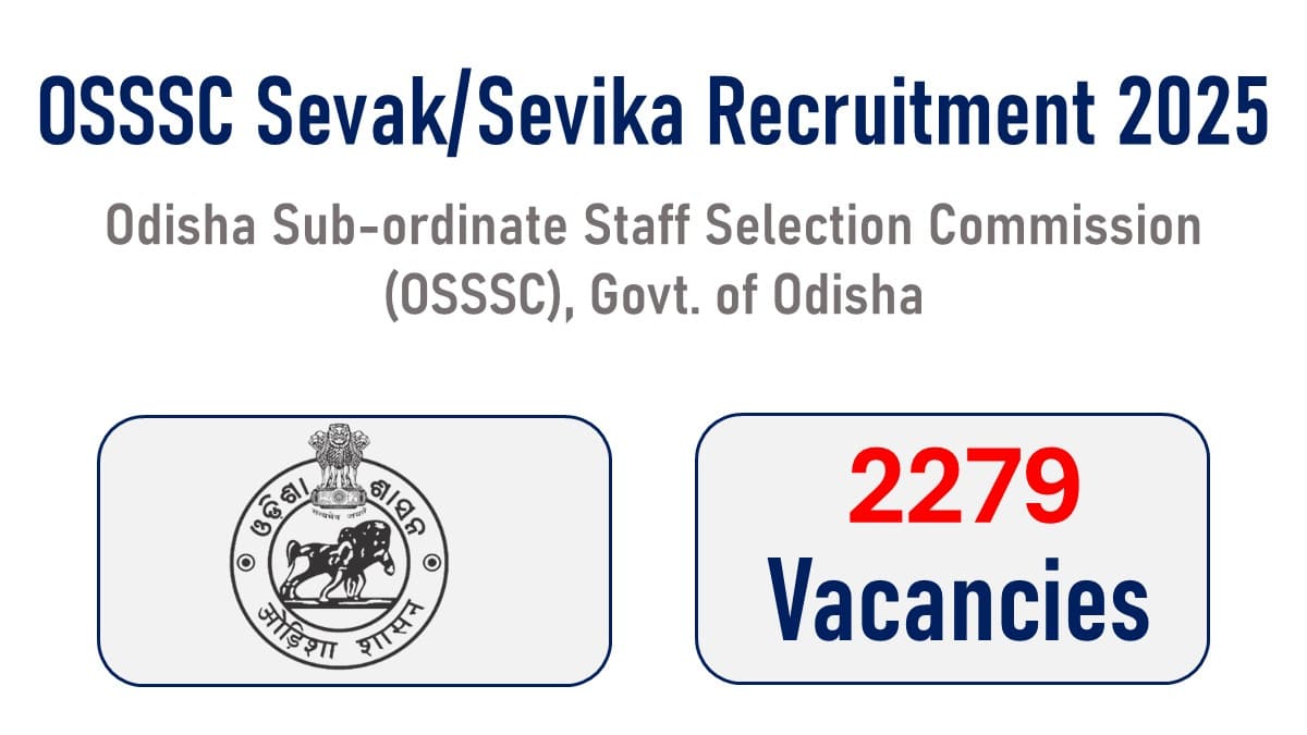 OSSSC Sevak Sevika Recruitment 2025 for 2279 posts