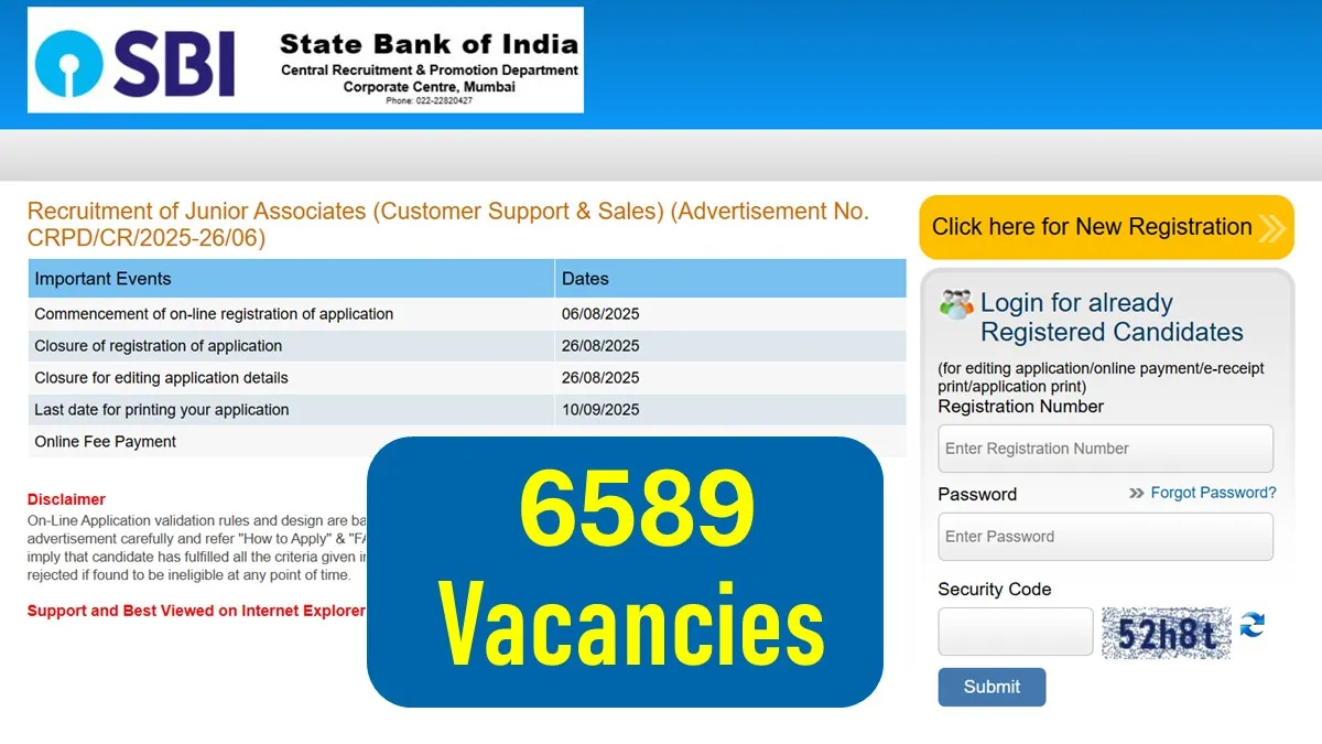 SBI Clerk 2025 Recruitment 6589 Vacancies