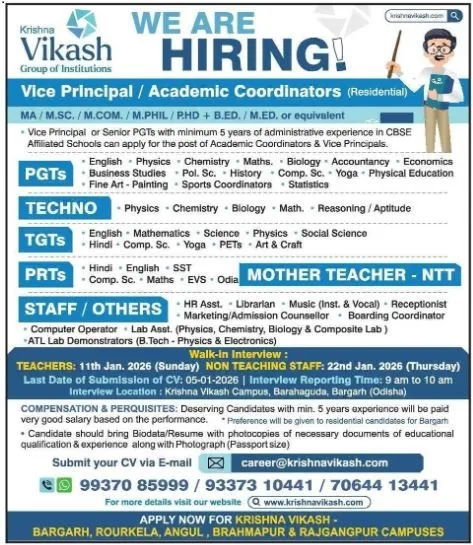 Krishna Vikash Group Recruitment 2026 – Teaching & Non-Teaching Posts
