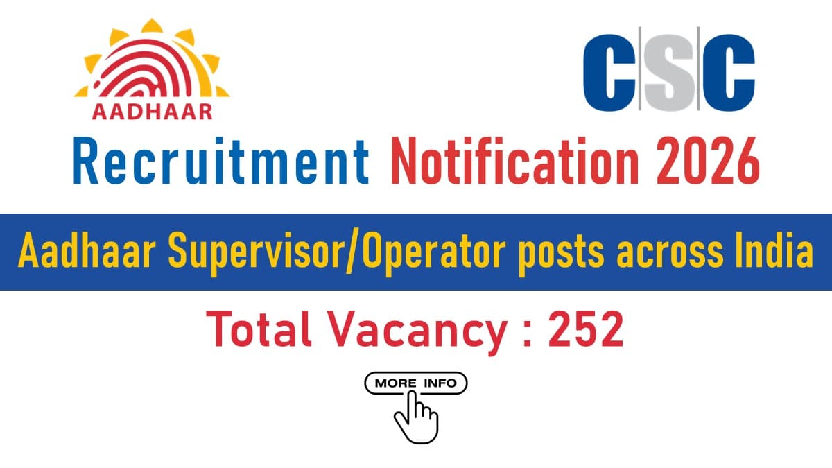 Aadhaar Supervisor-Operator posts Vacancy across India